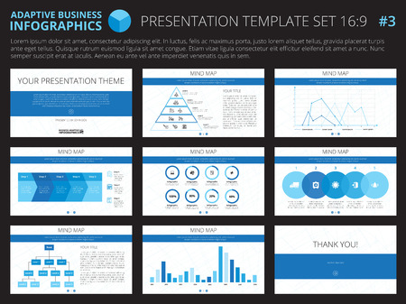 Set of editable infographic presentation templates with graphs and charts on white backgroundのイラスト素材