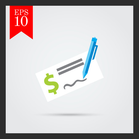 Icon of cheque book page with dollar sign and writing penのイラスト素材