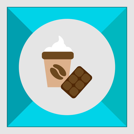 Icon of disposable coffee cup with whipped cream and coffee bean picture and chocolate barのイラスト素材