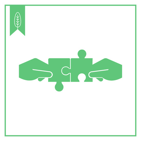 Vector icon of human hands connecting puzzle elementsのイラスト素材