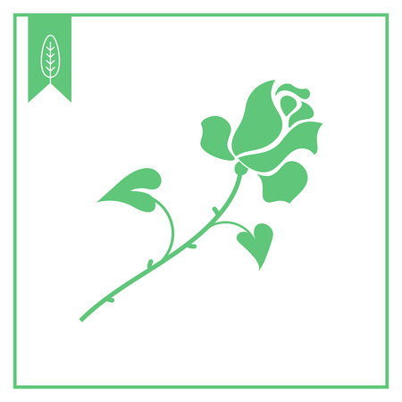Vector icon of rose with stem, thorns and leavesのイラスト素材