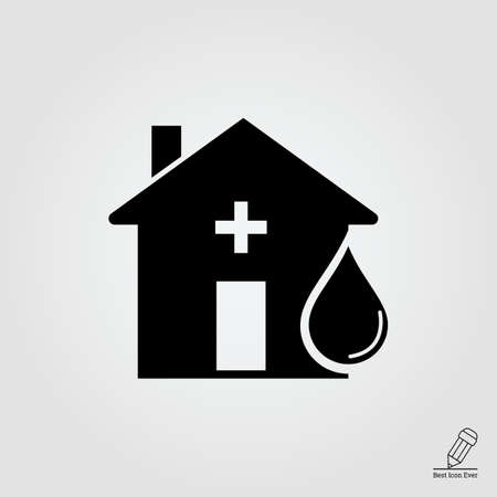 icon of hospital building front and blood dropのイラスト素材