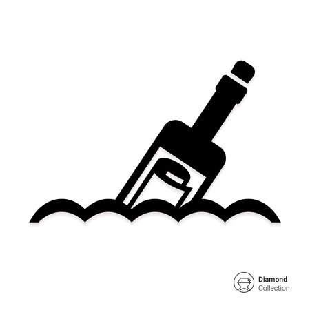 Vector icon of scroll message in bottle floating on wavesのイラスト素材