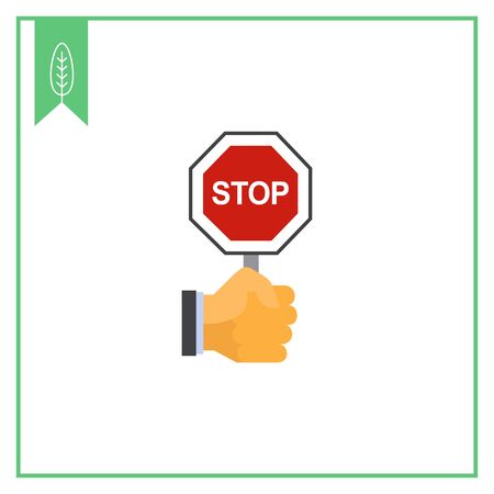 Vector icon of human hand holding octagonal stop signのイラスト素材