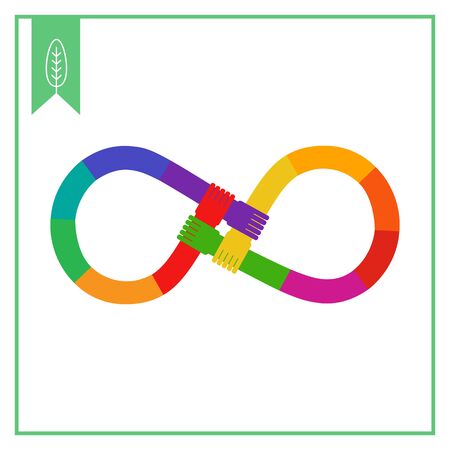 Vector icon of rainbow-colored hands crossed in form of infinity signのイラスト素材