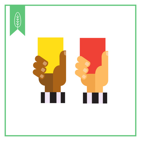 Vector icon of referee hands with red and yellow cardsのイラスト素材