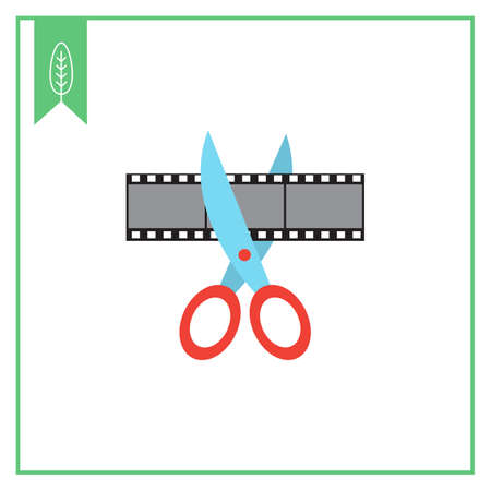 Vector icon of scissors cutting film shotのイラスト素材