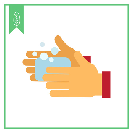 Vector icon of human hands being washed with soapのイラスト素材