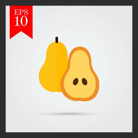 Vector icon of pear and cut pear halfのイラスト素材