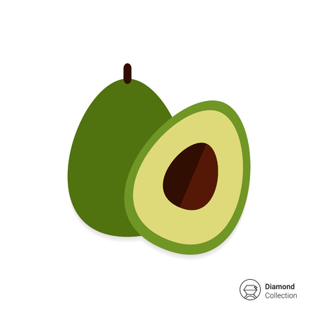 Vector icon of avocado and cut avocado halfのイラスト素材
