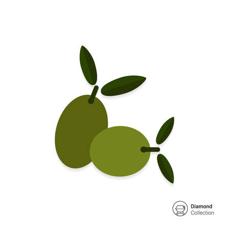 Vector icon of two green olives on stem with leavesのイラスト素材