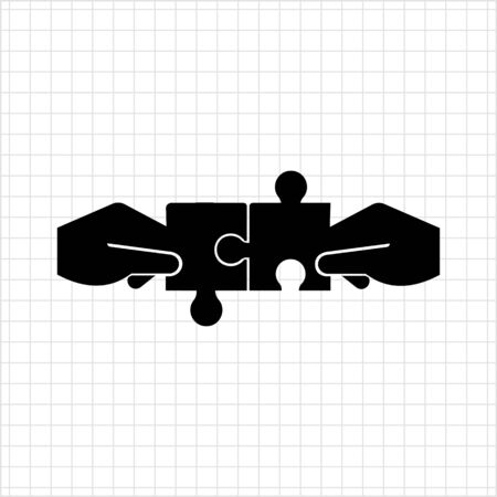 Vector icon of human hands connecting puzzle elementsのイラスト素材