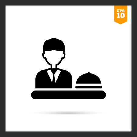 Icon of man silhouette sitting at table with clocheのイラスト素材