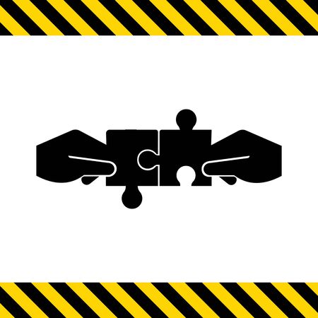 Vector icon of human hands connecting puzzle elementsのイラスト素材