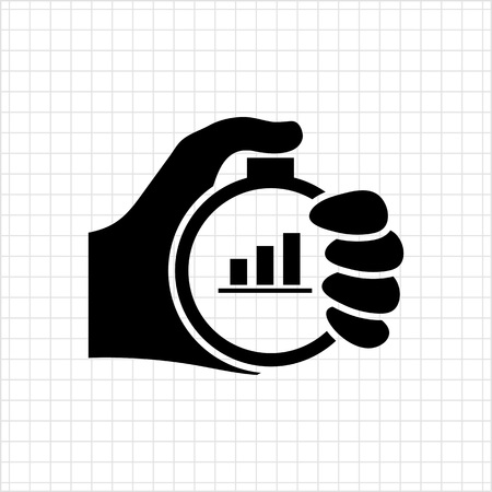 Icon of manâs hand holding stopwatch with graph insideのイラスト素材