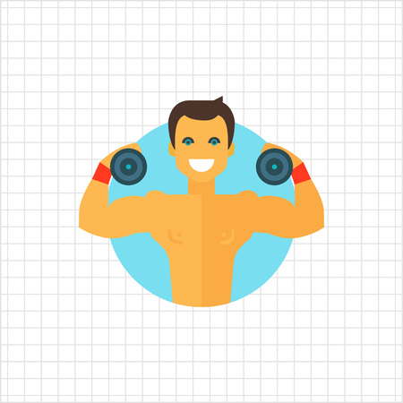 Vector icon of smiling athlete with dumbbellsのイラスト素材