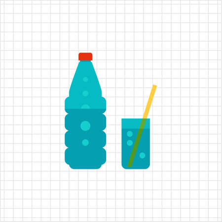 Vector icon of glass of sparkling mineral water and glass with strawのイラスト素材