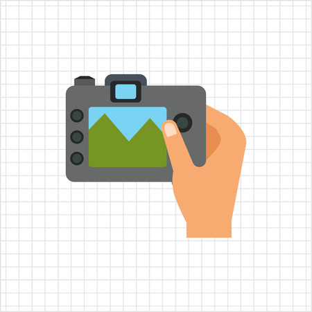 Vector icon of human hand holding digital snapshot cameraのイラスト素材