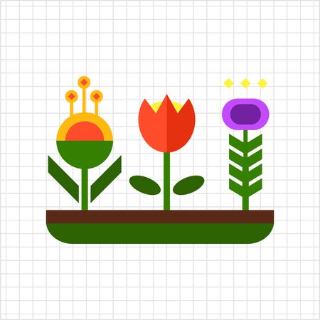 Vector icon of flower bed with various flowersのイラスト素材