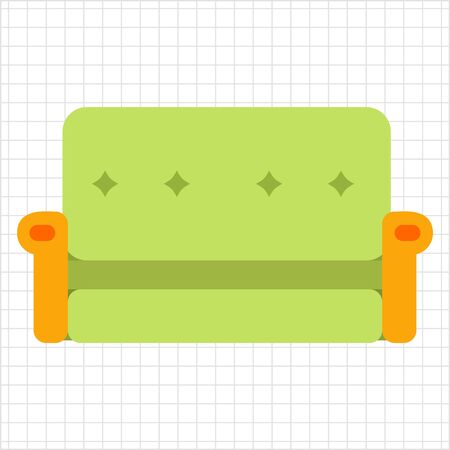 Multicolored vector icon of green couch with yellow armrestsのイラスト素材