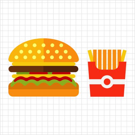 Vector icon of hamburger with pack of French friesのイラスト素材