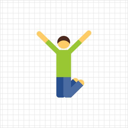 Multicolored vector icon of excited man jumping with his hands upのイラスト素材