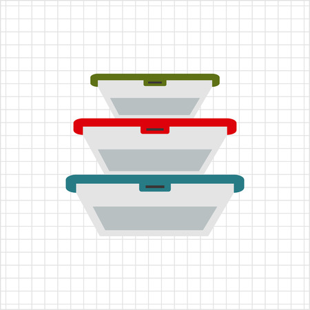 Multicolored vector icon of plastic lunchboxes setのイラスト素材