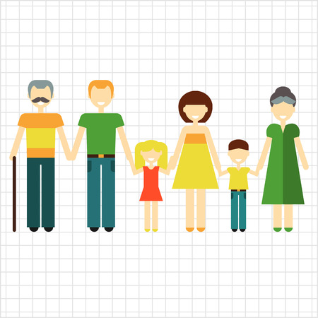 Vector icon of traditional family consisting of man, woman, two children and two grandparentsのイラスト素材