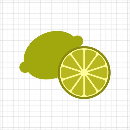 Vector icon of whole green lime and cut halfのイラスト素材
