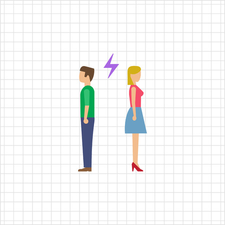 Icon of man and woman turning back to each other with lightning sign between themのイラスト素材