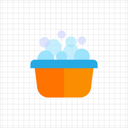 Vector icon of yellow plastic basin with foam and bubblesのイラスト素材