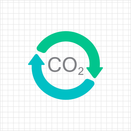 Vector icon of carbon dioxide formula in circle made of arrowsのイラスト素材