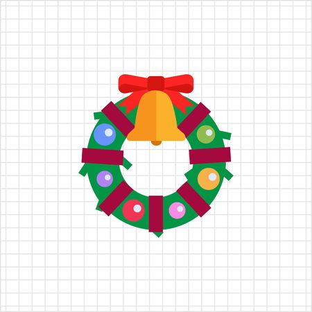 Vector icon of Christmas wreath decorated with bellのイラスト素材
