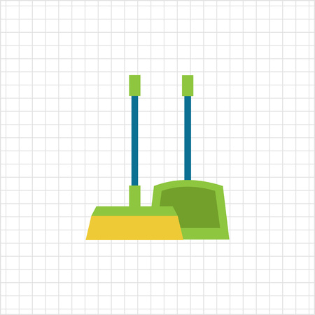 Vector icon of dustpan and broom, isolated on whiteのイラスト素材