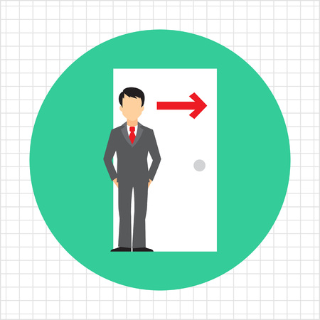 Icon of businessman figure standing at doorway with arrow direction singのイラスト素材