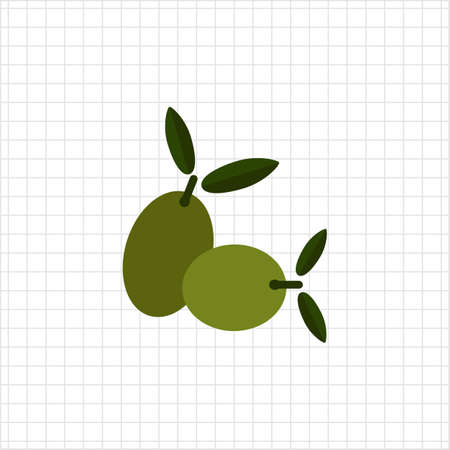Vector icon of two green olives on stem with leavesのイラスト素材
