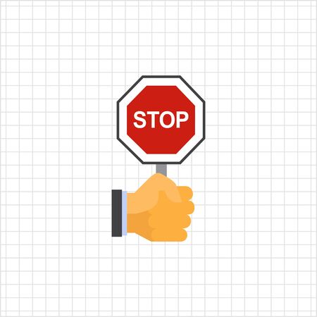 Vector icon of human hand holding octagonal stop signのイラスト素材