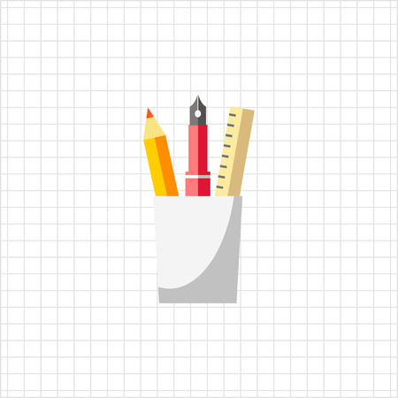 Icon of glass with pencil, ink pen and rulerのイラスト素材
