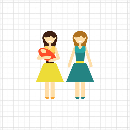 Icon of gay family consisting of two women and one babyのイラスト素材