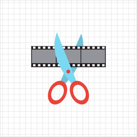 Vector icon of scissors cutting film shotのイラスト素材