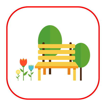 Icon of park bench, trees and flowerbedのイラスト素材
