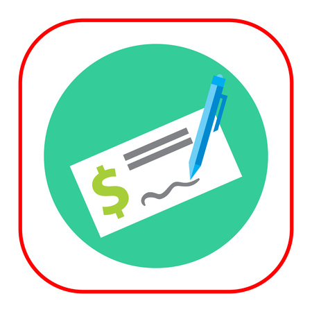 Icon of cheque book page with dollar sign and writing penのイラスト素材