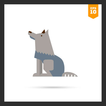Multicolored vector icon of sitting grey wolf, side viewのイラスト素材