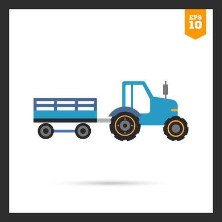 Multicolored vector icon of blue tractor with trailerのイラスト素材