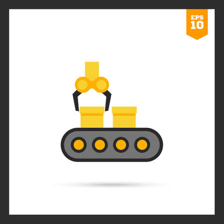 icon of conveyor belt with boxes and industrial robotのイラスト素材
