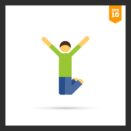 Multicolored icon of excited man jumping with his hands upのイラスト素材