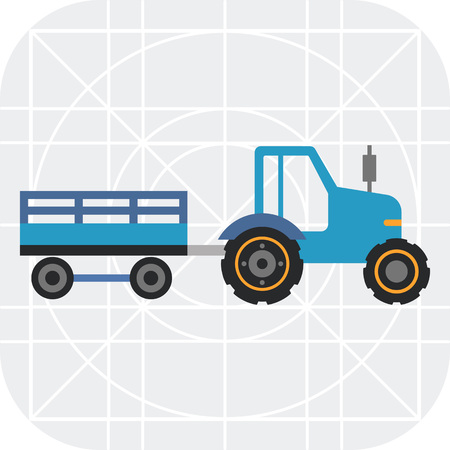 Multicolored vector icon of blue tractor with trailerのイラスト素材