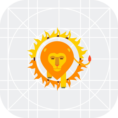 Icon of circus lion jumping through burning hoopのイラスト素材
