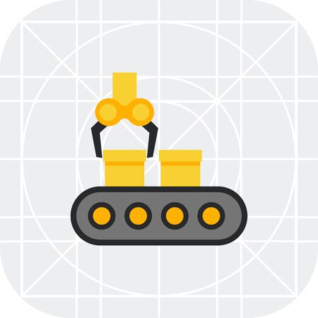 Vector icon of conveyor belt with boxes and industrial robotのイラスト素材
