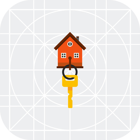Multicolored vector icon of key hanging on hook with house figureのイラスト素材